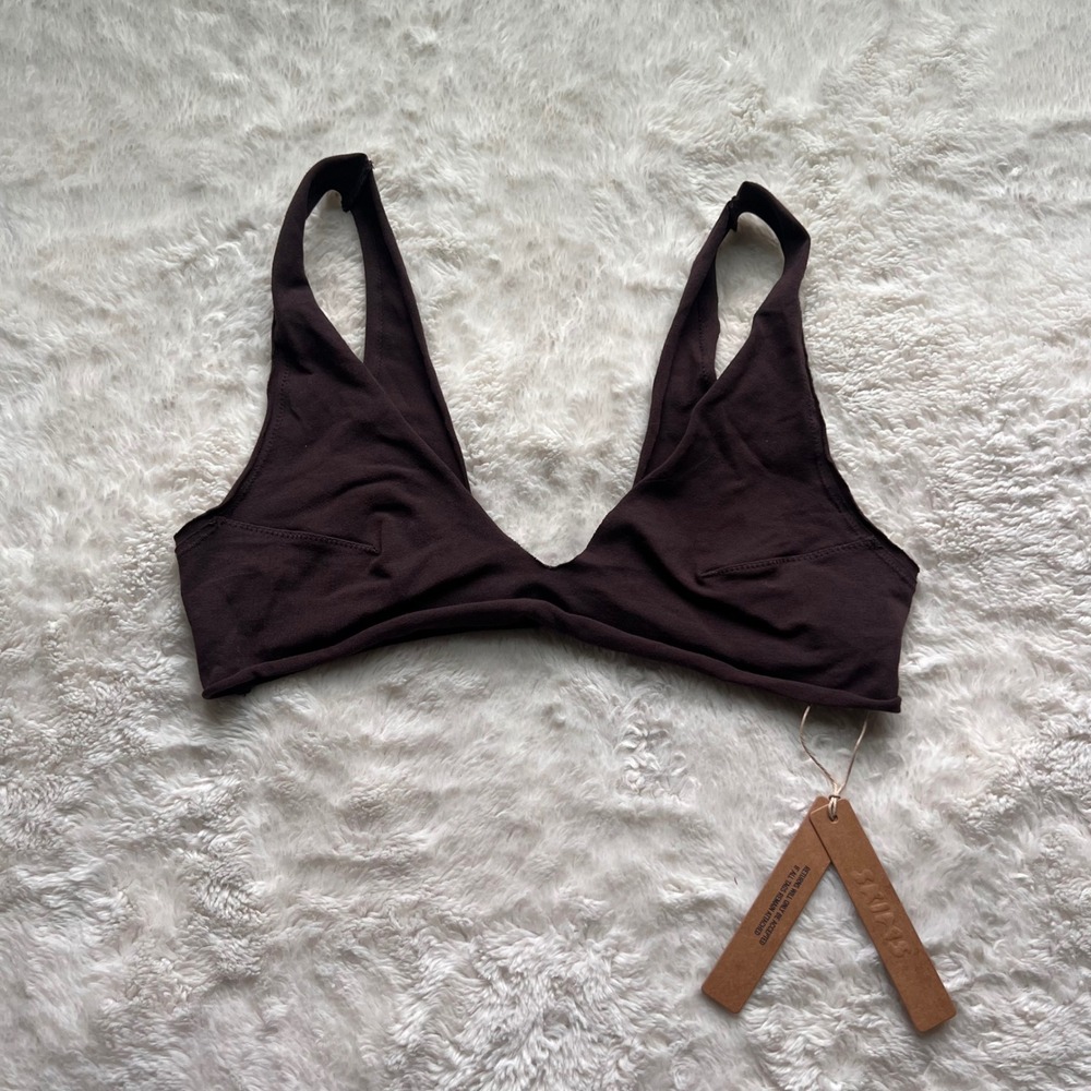 Skims Raw Edge Micro Plunge Bralette Phoenix Dark Brown BR-BRL-10676W L Soft Fit